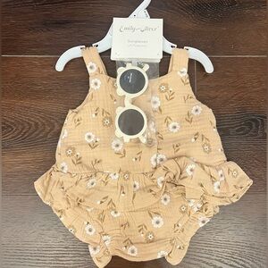 Kids Floral set with Sunglasses - Tan